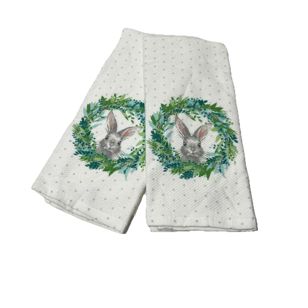 HOUSE & GARDEN Bunny Rabbit Set 2 KITCHEN TOWELS Easter Spring Farmhouse Cottage